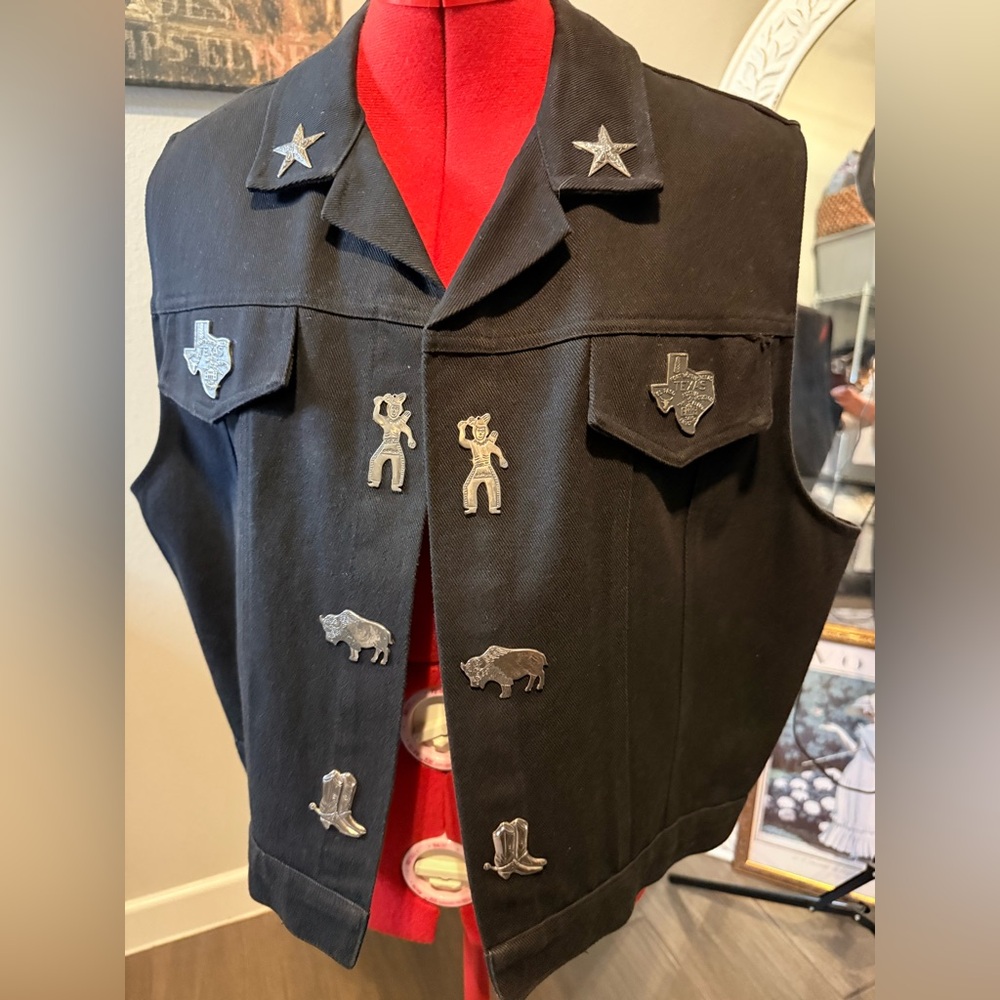 Lori Lundon Vintage Black Western-Themed Vest size XL Texas Rodeo Made in Dallas